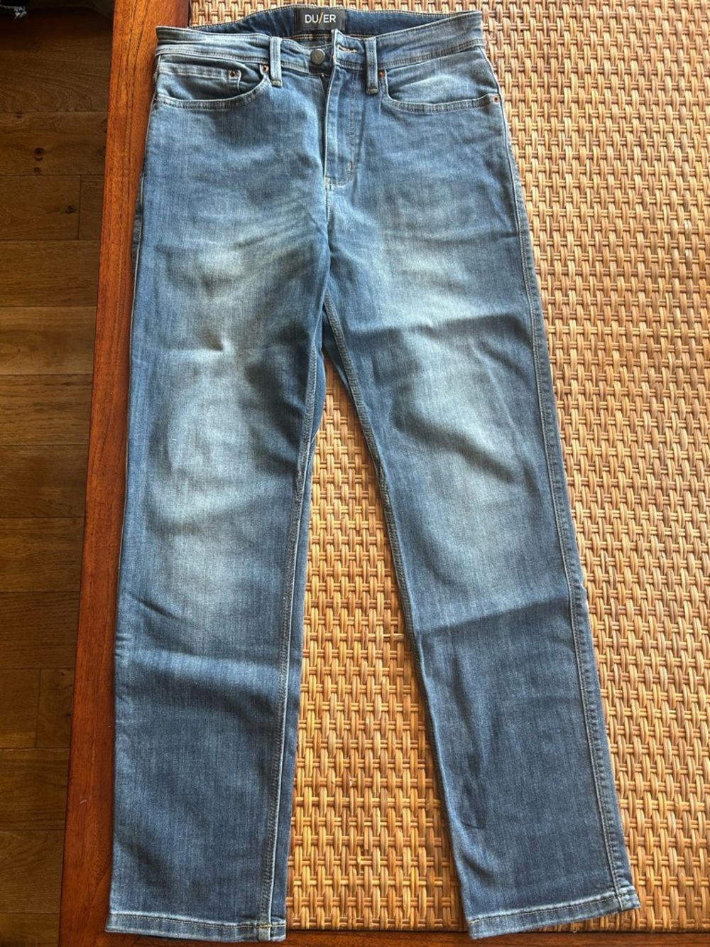 DU/ER Men's Straight Jeans in Light Blue Wash- stretch